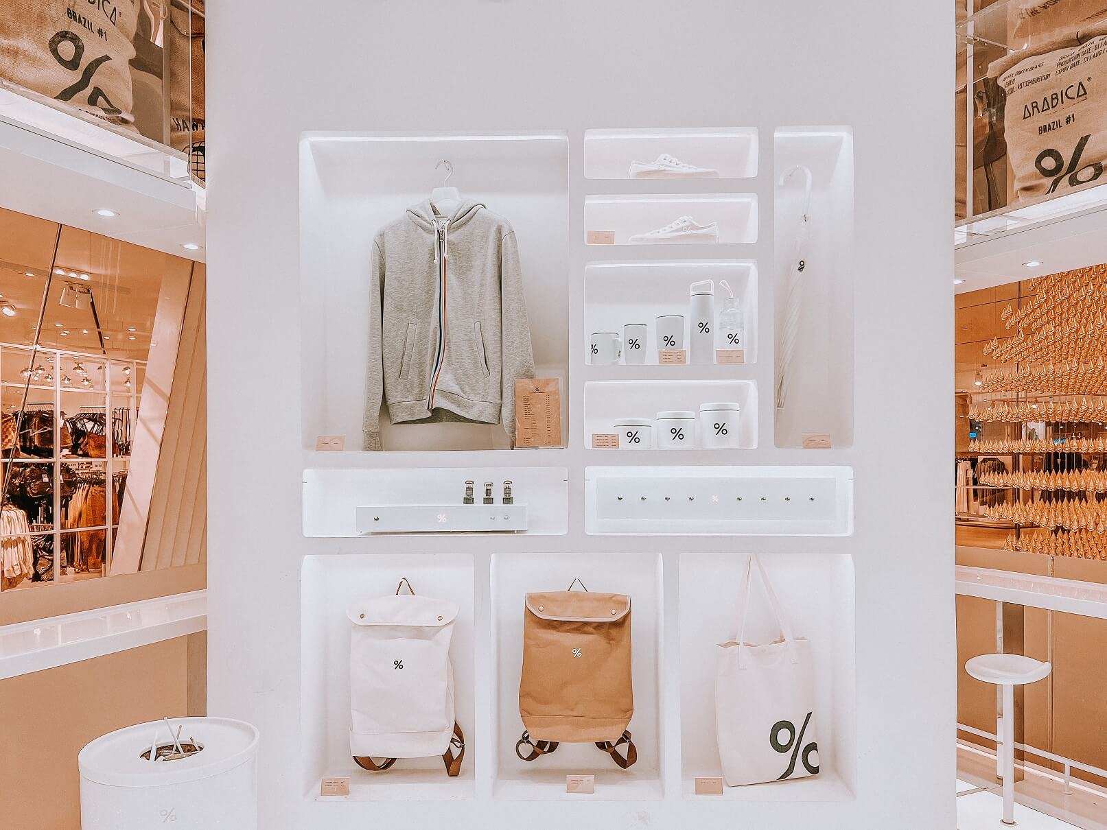 merchandise in modern minimal futuristic cafe 8jnzzen
