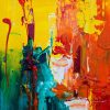 Colorful abstract painting with vibrant textures and bold acrylic strokes.