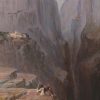 edward lear, painting, oil on canvas, artistic, nature, outside, sky, clouds, landscape, mountains, ravine, gorge, people, buildings